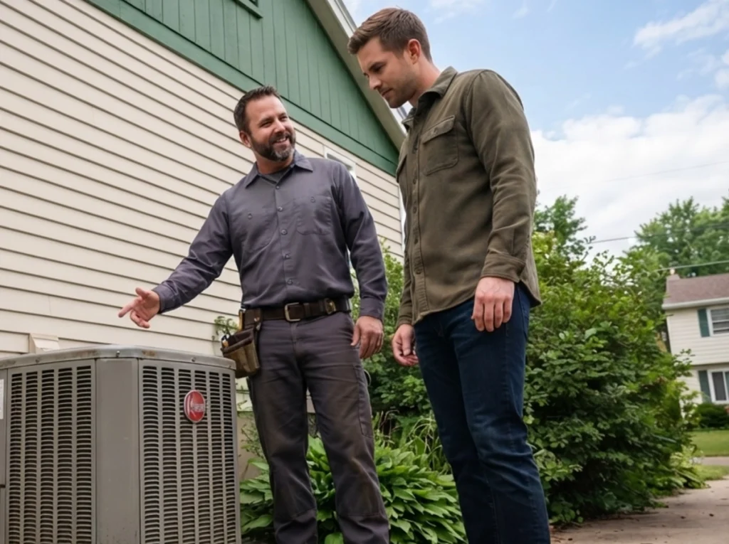 Technician diagnosing a constantly running air conditioner